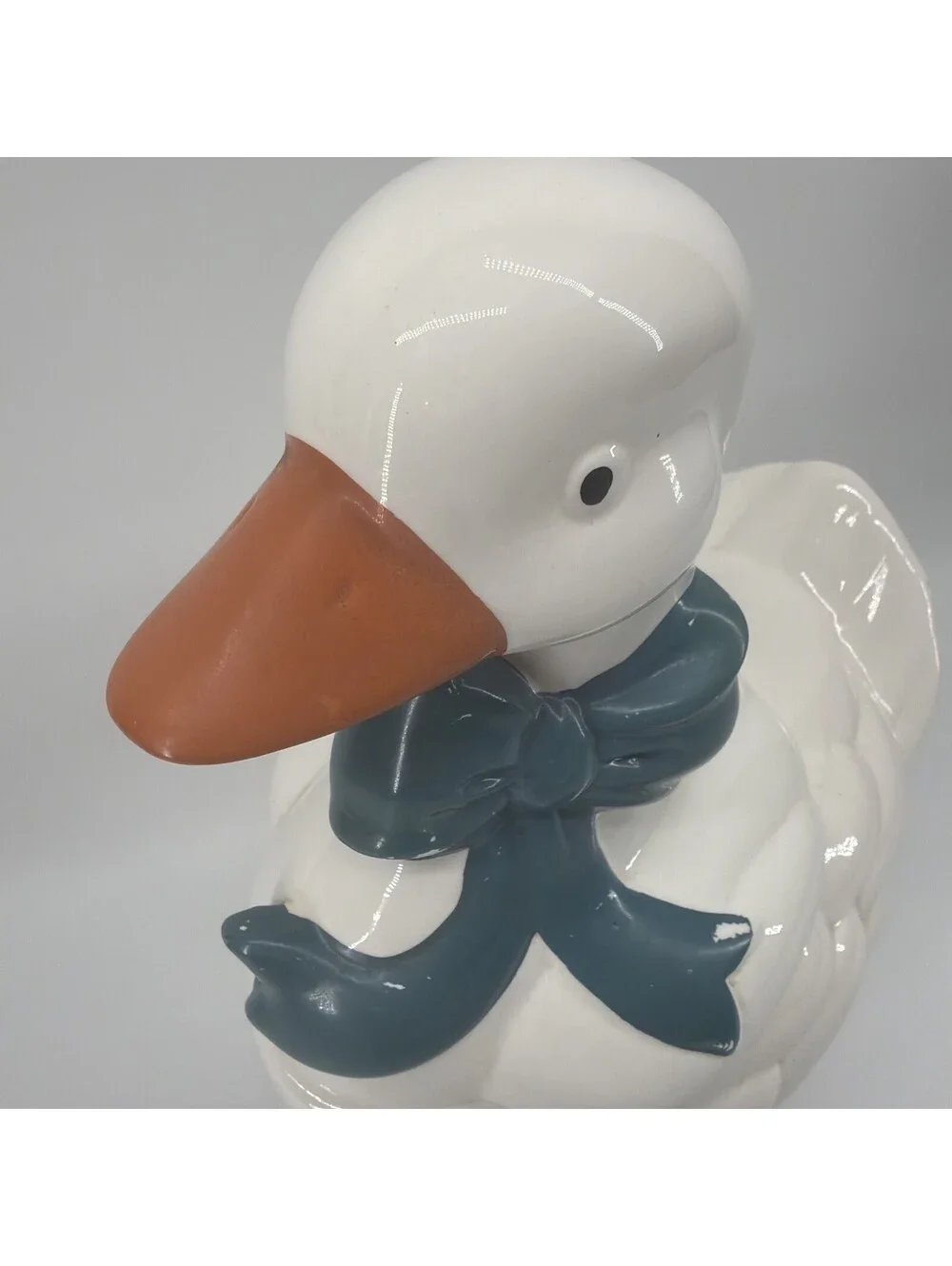 VTG Mother Goose Ceramic Cookie Jar Blue Ribbon Bow Orange Feet Cottagecore